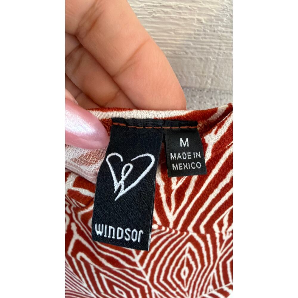 Windsor Red White Geometric Print Midi Dress Size M Spaghetti Strap Slip Dress - Picture 3 of 7